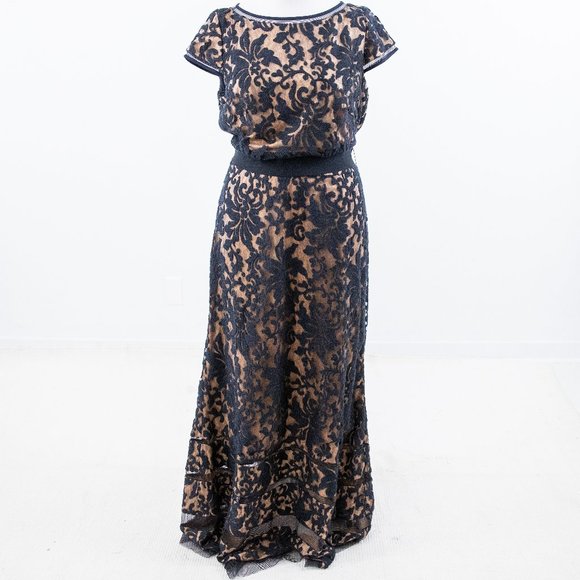 BHLDN Dresses & Skirts - Tadashi Shoji 16 Floral Lace Gown Maxi Dress Navy